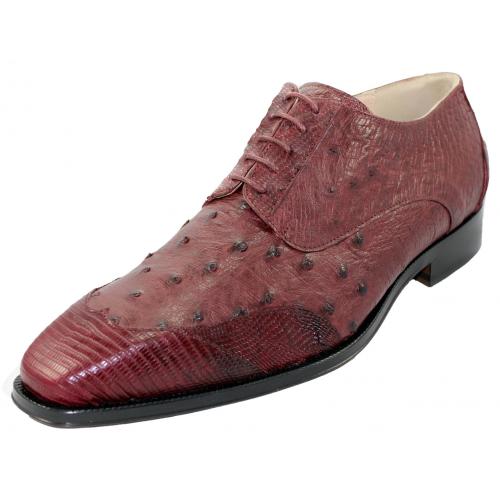 Fennix Italy 4179 Burgundy Genuine Lizard / Ostrich Lace-Up Shoes.